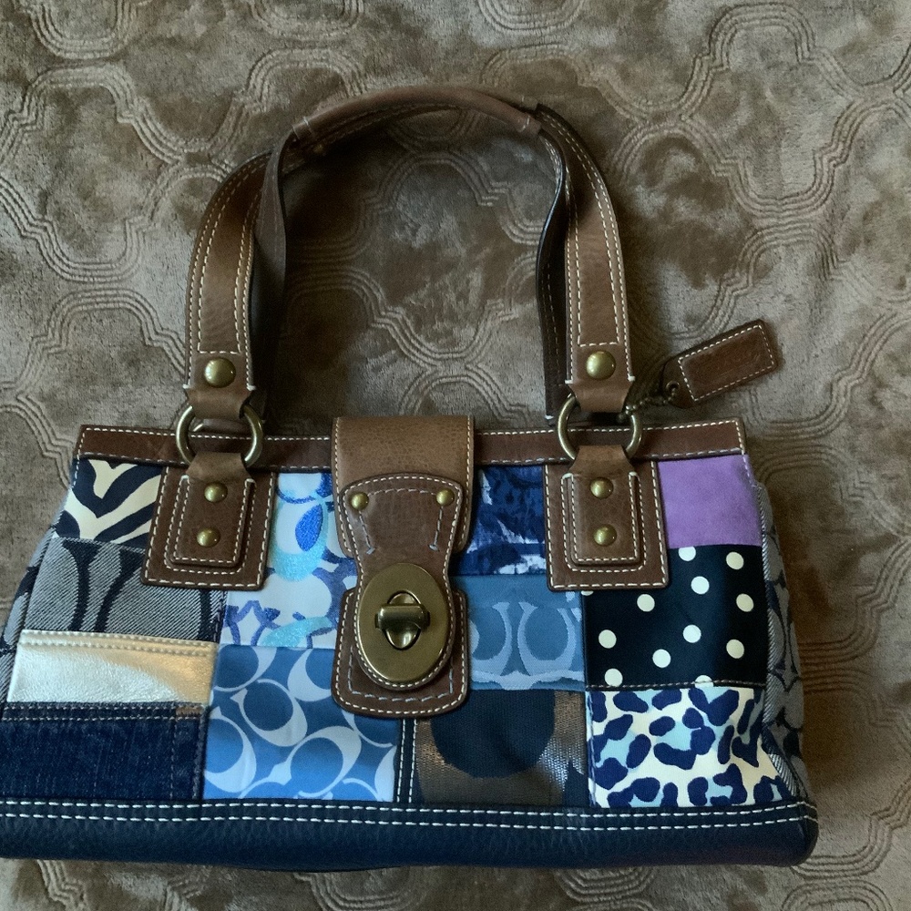 Coach large leather & multimedia, multicolor patchwork bag